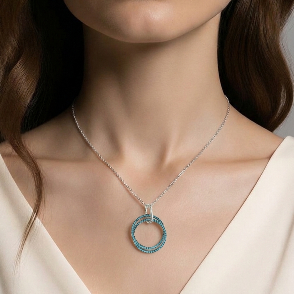 Sterling Silver Turquoise pave gemstone Pendant Necklace Intertwined 🆕